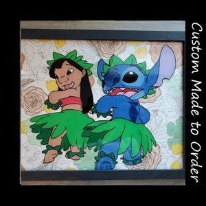 Painted lilo & stitch frame art Changeable backgrd